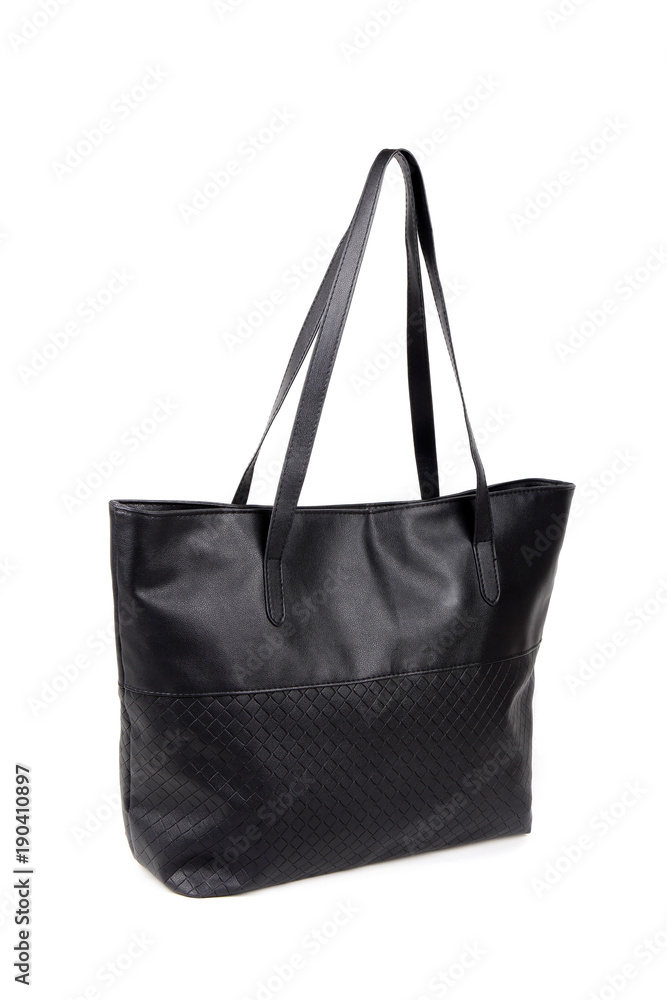 Black female bag, Black ladies handbag, black handbag for women isolated white background.