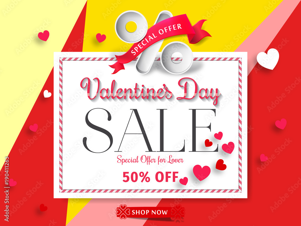Valentines Day Sale Card with Frame. Special offer valentines day sale promotion. Vector Illustration. Valentines day sale background. Flyers, invitation, posters, brochure, banners.
