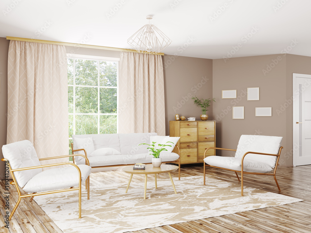 Fototapeta premium Interior of modern living room 3d rendering