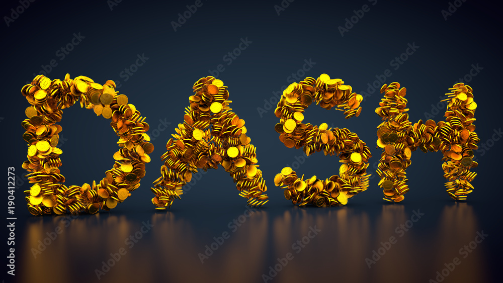 goldene Münzen formen Kryptowährung DASH