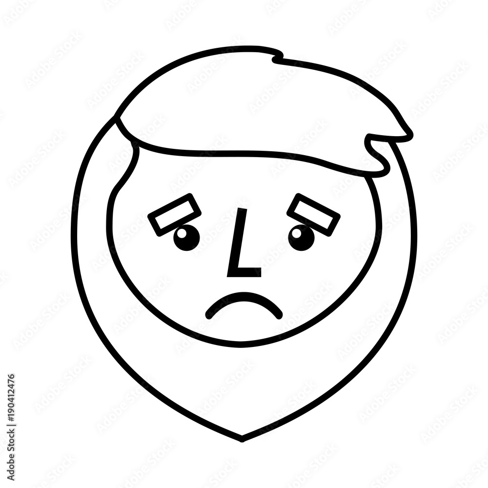 cartoon sad face man beard character vector illustration outline design