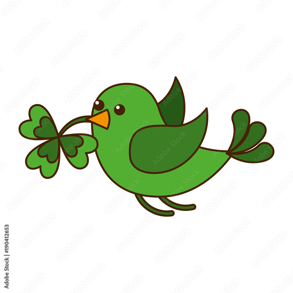 Fototapeta premium green bird flying with clover in beak vector illustration