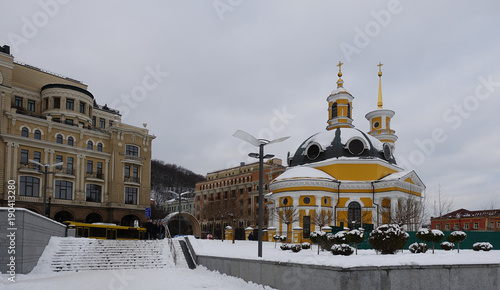 Church of the Nativity of Christ in Kyiv, winter. The Orthodox church, built on the Post Square in 1814. under the project of architect Melensky. photo