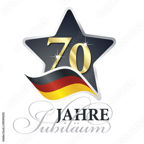 70 years anniversary (German language - 70 Jahre Jubiläum) isolated black star flag logo icon
