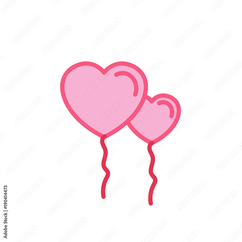 Flying Balloon Love with string Icon. Simple Heart Illustration Line Style Logo Template Design. 