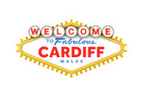 Welcome to Cardiff sign in classic las vegas style design . 3D Rendering
