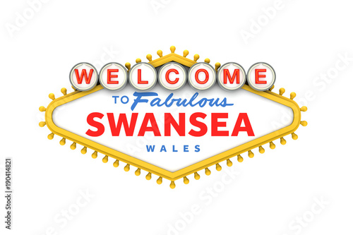 Welcome to Swansea sign in classic las vegas style design . 3D Rendering