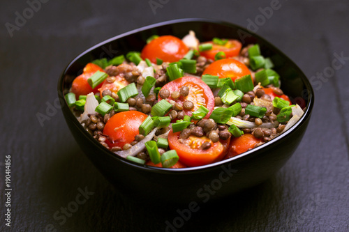 Indian lentil salad with veggies. Healthy food, vegetarian and vegan