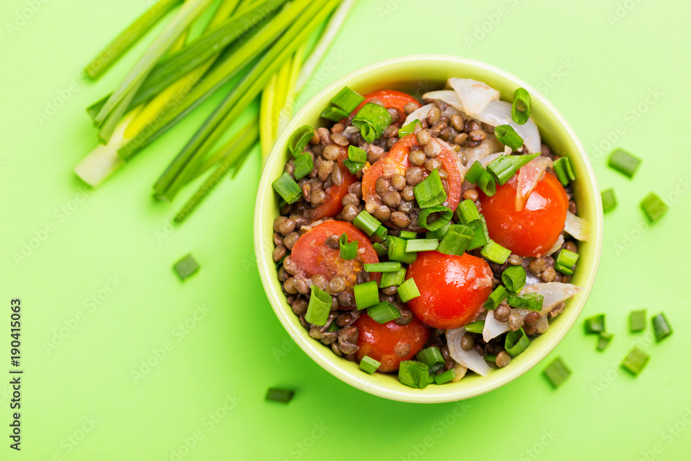 Indian lentil salad with veggies. Healthy food, vegetarian and vegan Indian lentil salad with veggies. Healthy food, vegetarian and vegan