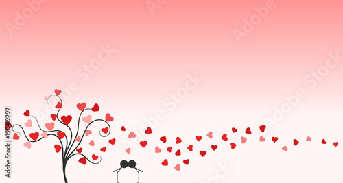 Fototapeta Naklejka Na Ścianę i Meble -  Couple in love surrounded for hearts. Pink Red White