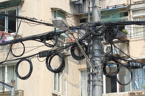 Tangled power lines in fast growing Shanghai