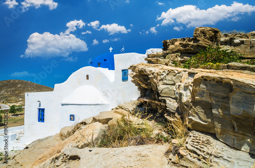 Traditional white monastiri in Paros Island, Greece.  Photo of a picturesque chapel in Cyclades islands photo