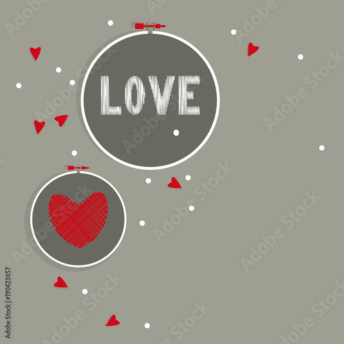 Valentines day background with embroidered heart