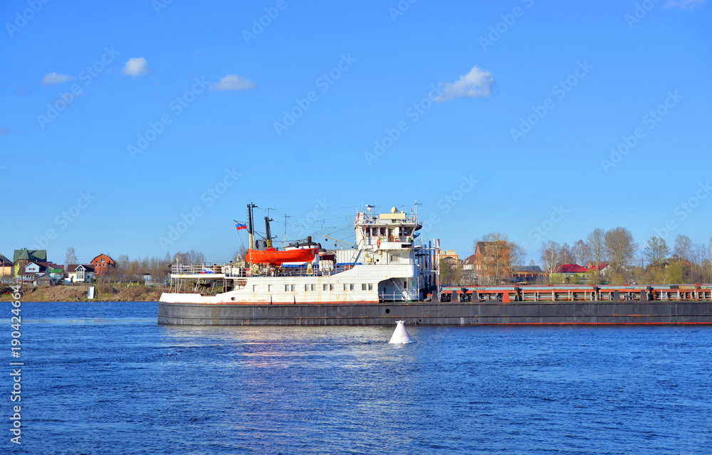 Cargo ship on the Neva river.