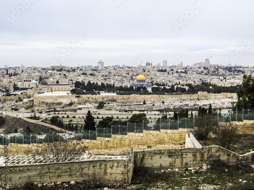 Jerusalem, Israel -  view of The Old City of Jerusalem from the Mount of Olives