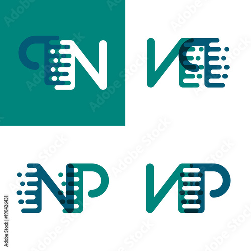 NP letters logo with accent speed in green and dark purple