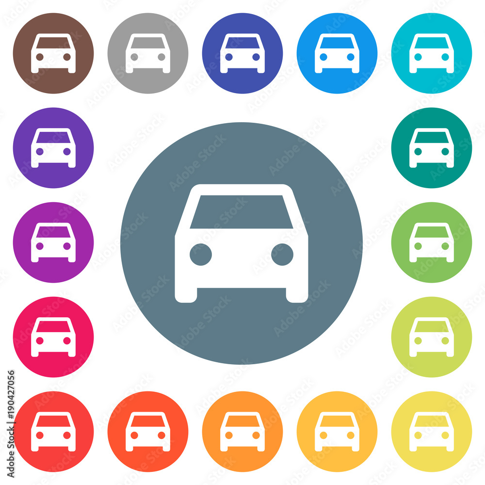 Car flat white icons on round color backgrounds Car flat white icons on round color backgrounds