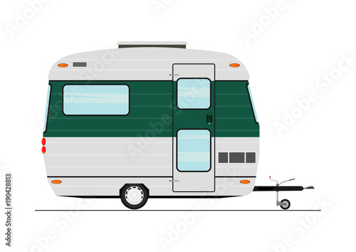 Cartoon caravan. Side view. Flat vector.