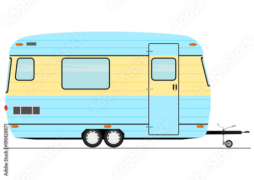 Cartoon caravan. Side view. Flat vector.