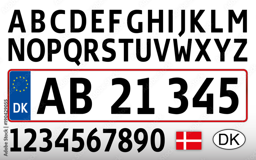 Danish car plate, letters, numbers and symbols