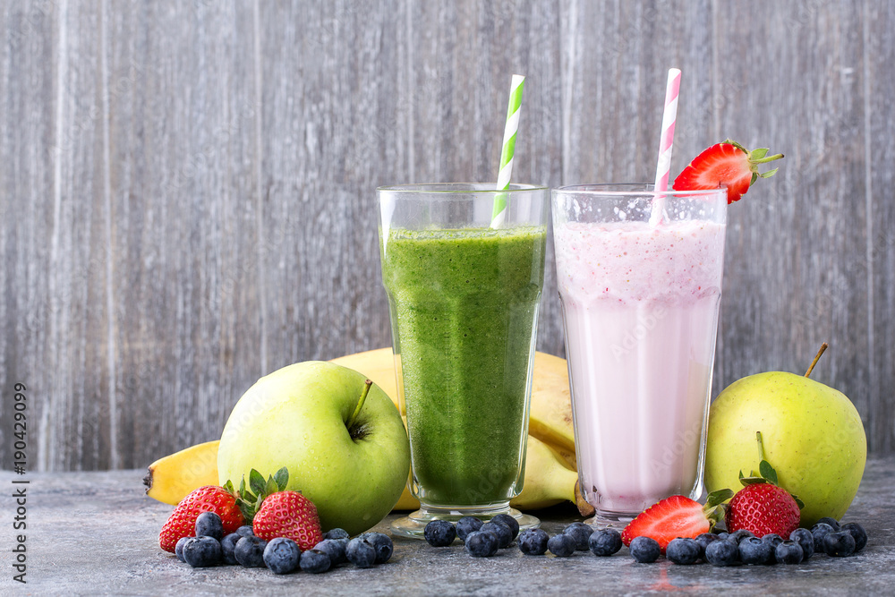 Smoothie and strawberry banana milk shake Smoothie and strawberry banana milk shake
