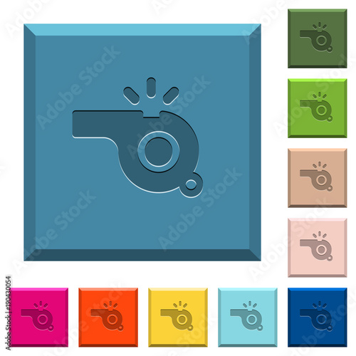 Whistle engraved icons on edged square buttons
