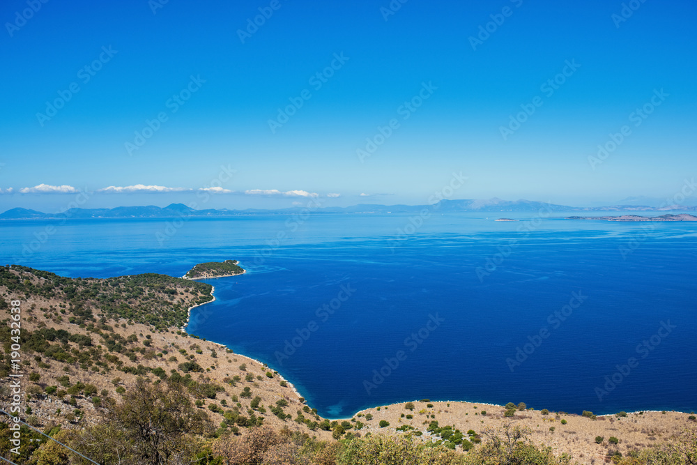 landscape of the Greek island of Kefalonia against the blue sky. landscape of the Greek island of Kefalonia against the blue sky.