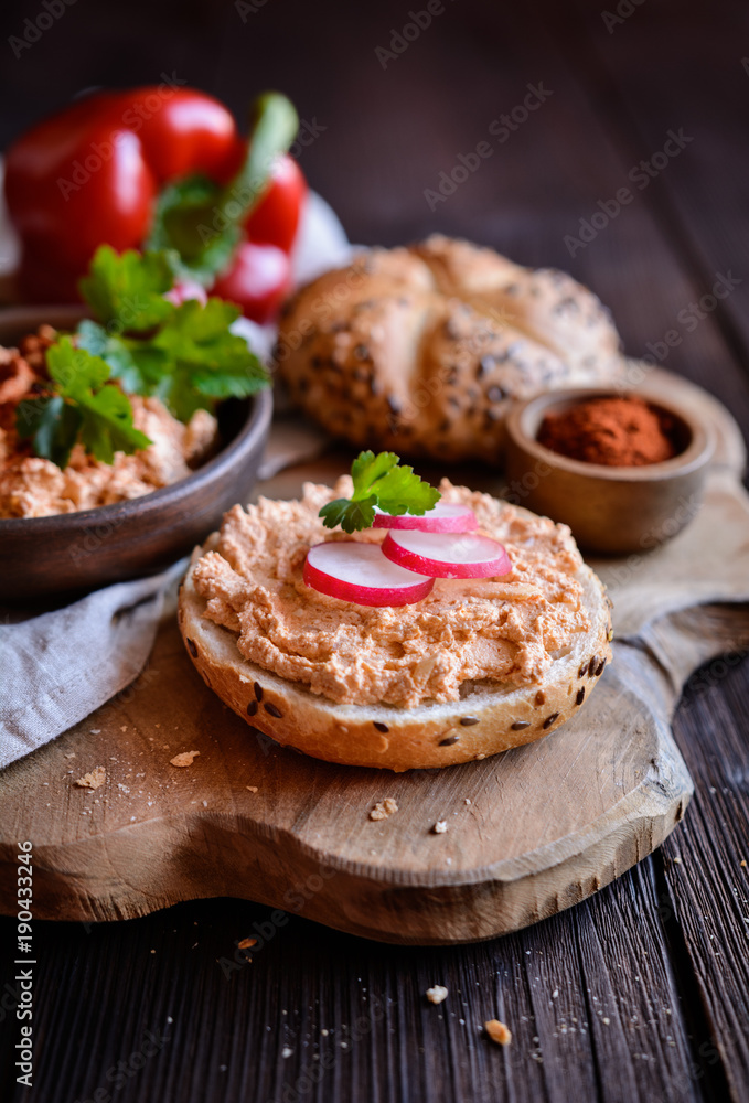 Obatzda - traditional Bavarian spread made of cheese, butter, onion, paprika powder and beer Obatzda - traditional Bavarian spread made of cheese, butter, onion, paprika powder and beer