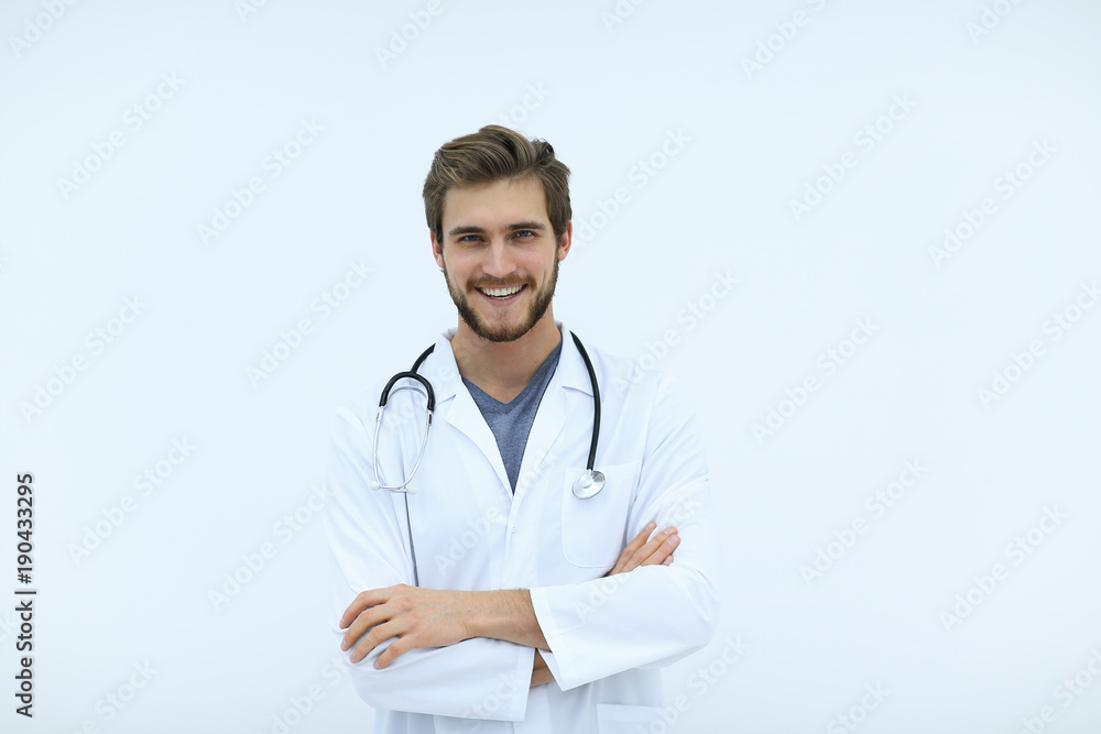 portrait of a friendly doctor.isolated on white portrait of a friendly doctor.isolated on white
