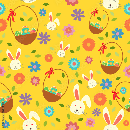 Easter Bunny Eggs and Spring Wallpaper Seamless Pattern Background