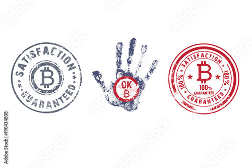 Crypto currency elements icon. Bitcoin, rubber stamp