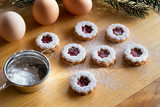 Trraditional Linzer Christmas cookies dusted with sugar