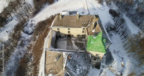 Aerial view of the Olesky Castle and residential neighborhoods near it photo