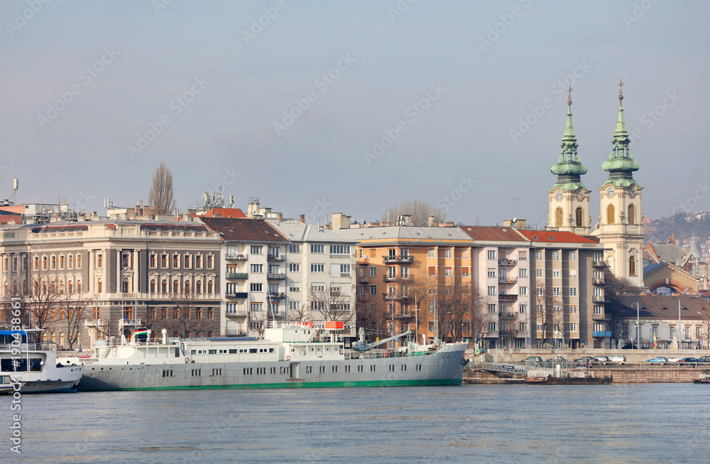 Cityscape of Buda from Pest across Danube River, Budapest, Hungary, Europe