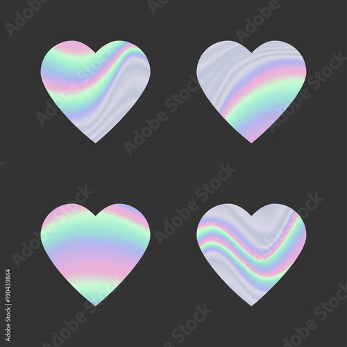 Set of holographic hearts, vector