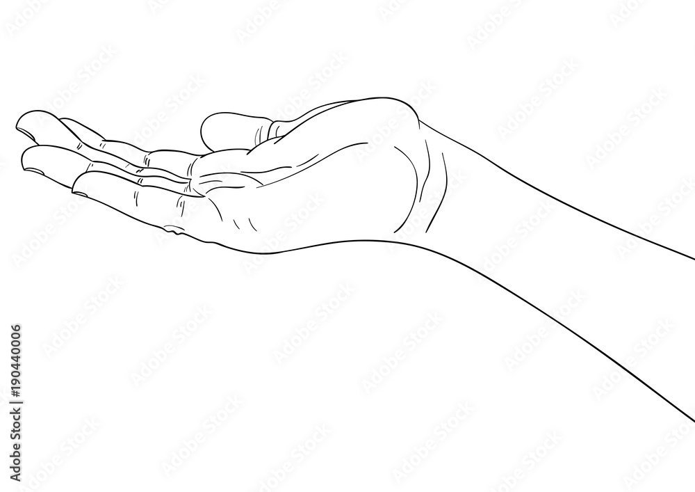 Outstretched hand. Black contour of a hand without background, isolated. Outstretched hand. Black contour of a hand without background, isolated.