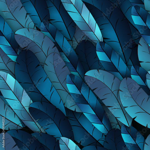 Seamless pattern  infinite texture. Blue feather background. Abstract composition. Eps10 vector illustration. Elements under the mask are intact