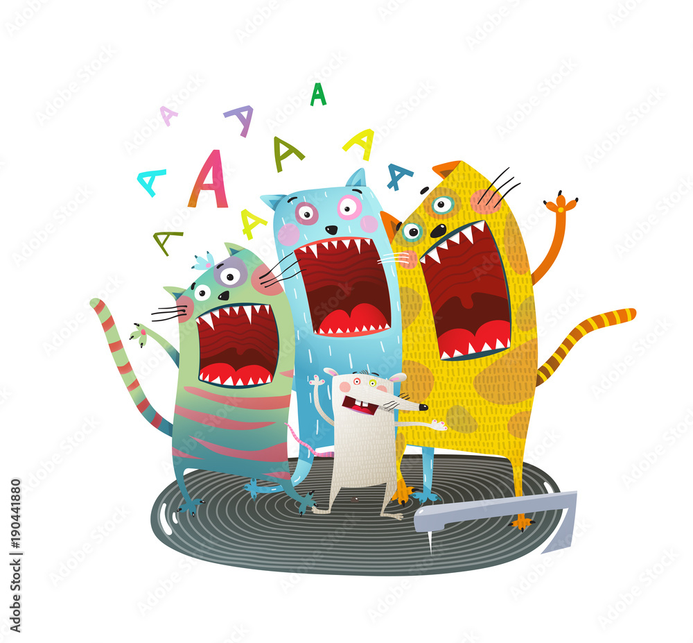 Comic animals screaming singing funny cartoon. Vector illustration. Stock  Vector | Adobe Stock