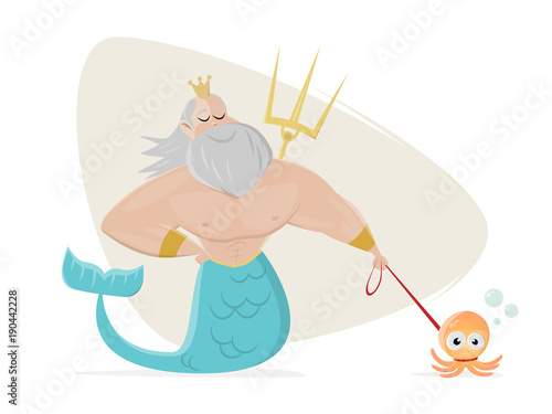 poseidon walks the octopus clipart