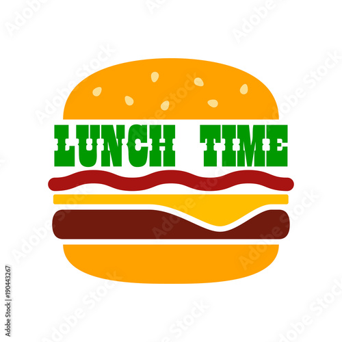 Icono plano LUNCH TIME en hamburguesa color en fondo blanco