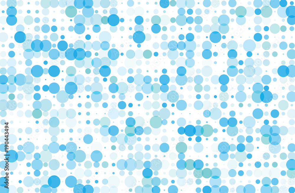 Dotted background with circles, dots, point different size, scale. Halftone pattern.  Blue color 