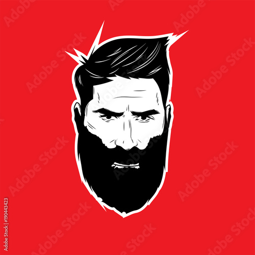 Bearded men face, hipster character.