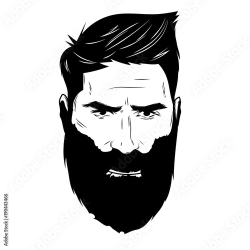 Bearded men face, hipster character.