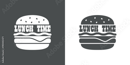 Icono plano LUNCH TIME en hamburguesa gris y blanco