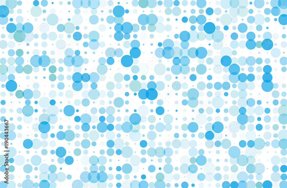 Dotted background with circles, dots, point different size, scale. Halftone pattern.  Blue color 