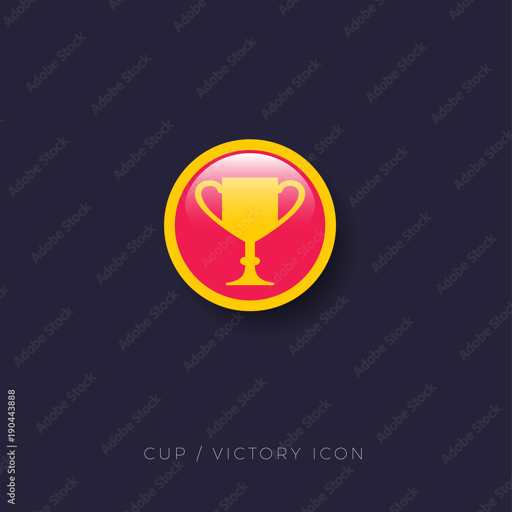 Cup victory winning icon. Gold Victory Cup in the red button. Cup victory winning icon. Gold Victory Cup in the red button.