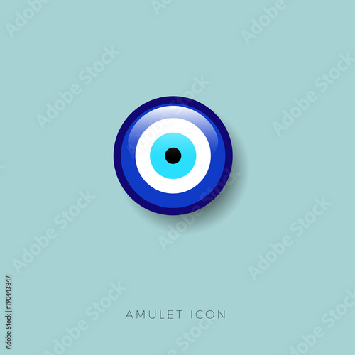 Eye bead icon. Amulet protect against the evil eye glossy button.