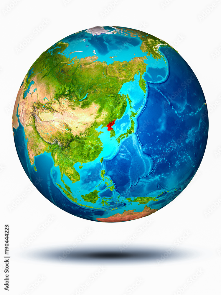 Fototapeta premium North Korea on Earth with white background