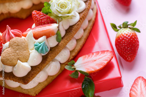 Cake with strawberry for Valentine's Day or mother's day.