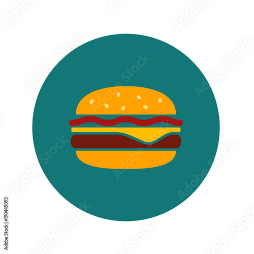 Icono plano hamburguesa color en circulo verde